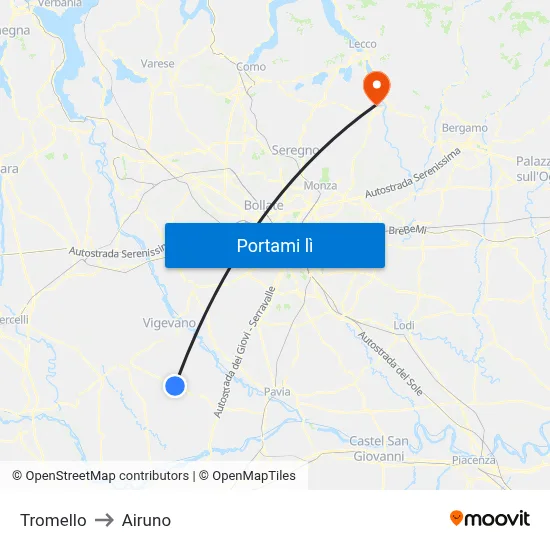 Tromello to Airuno map