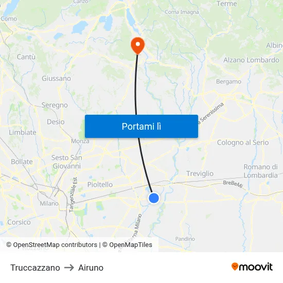 Truccazzano to Airuno map