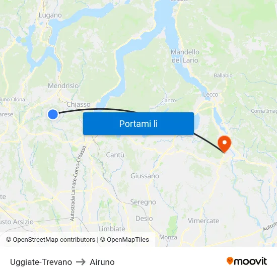 Uggiate-Trevano to Airuno map