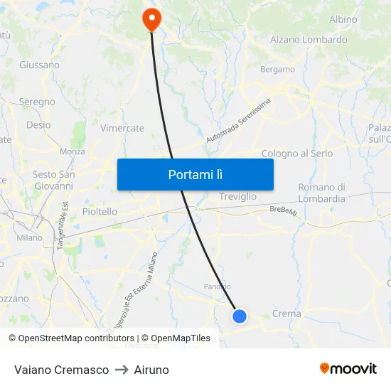 Vaiano Cremasco to Airuno map