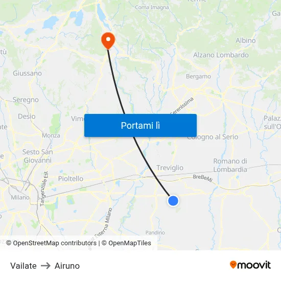Vailate to Airuno map