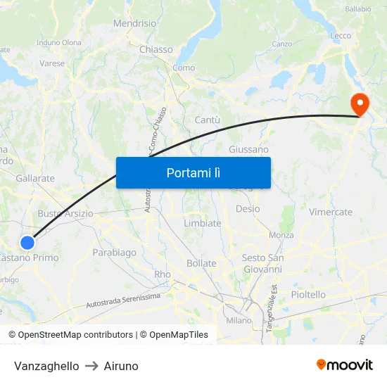 Vanzaghello to Airuno map