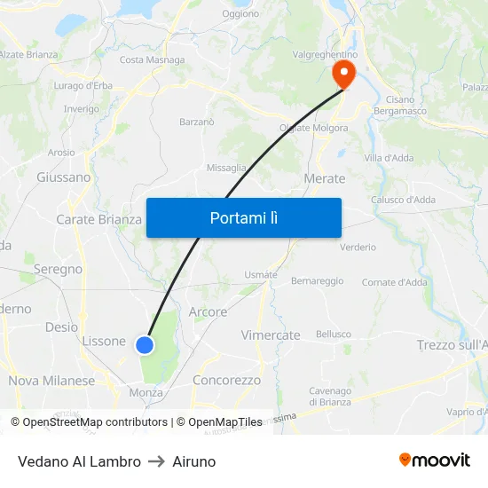 Vedano Al Lambro to Airuno map