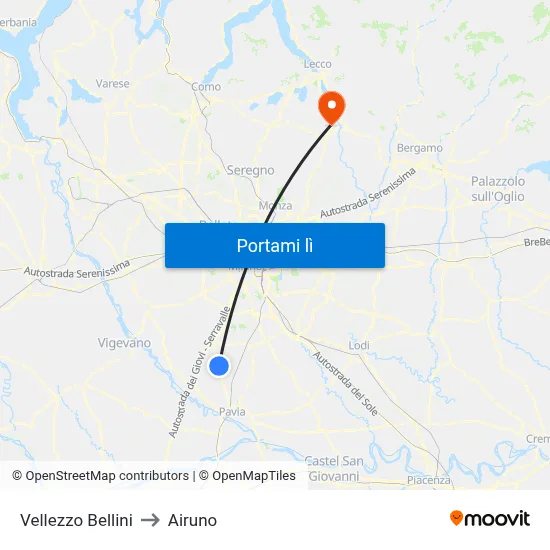 Vellezzo Bellini to Airuno map