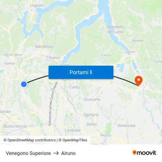 Venegono Superiore to Airuno map
