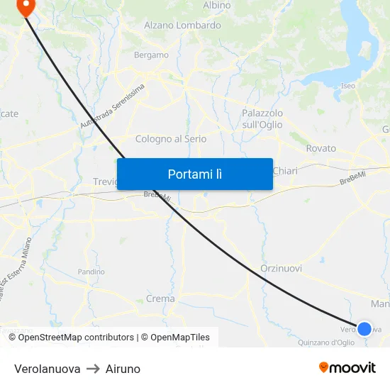 Verolanuova to Airuno map