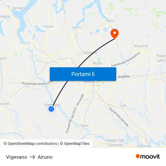 Vigevano to Airuno map