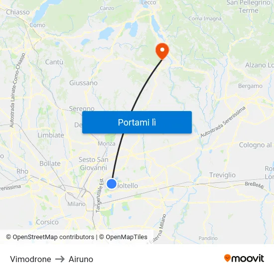 Vimodrone to Airuno map
