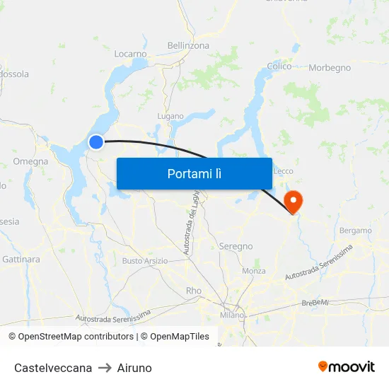 Castelveccana to Airuno map