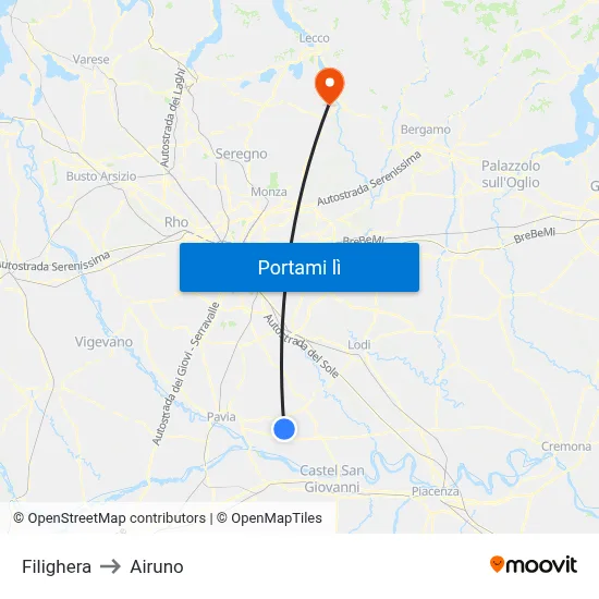 Filighera to Airuno map