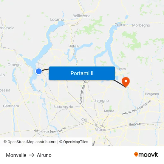 Monvalle to Airuno map