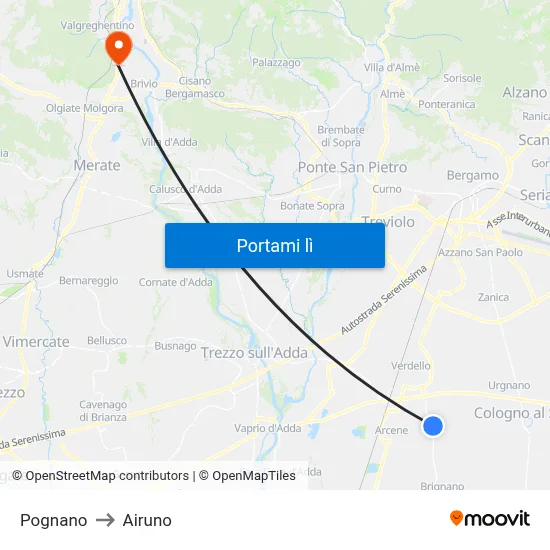 Pognano to Airuno map