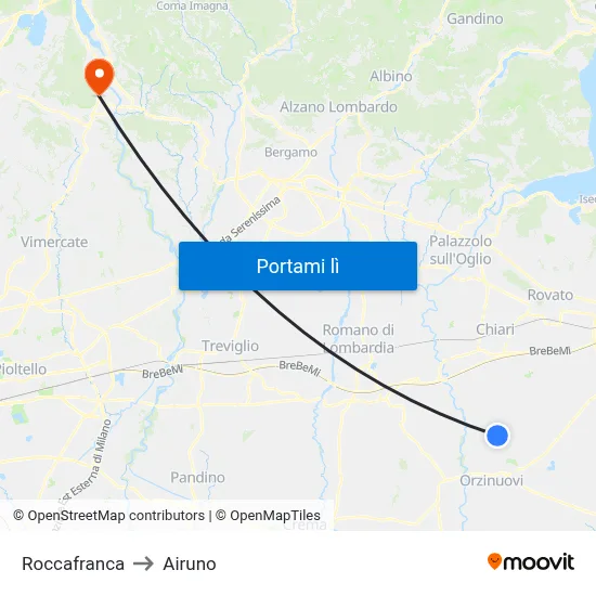 Roccafranca to Airuno map