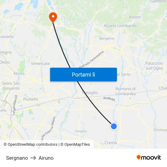 Sergnano to Airuno map