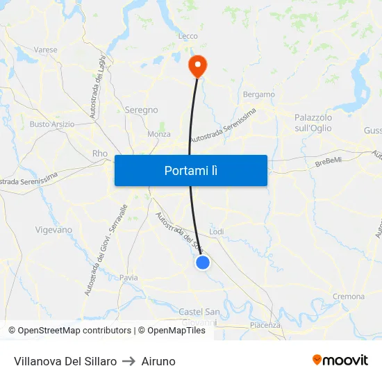 Villanova Del Sillaro to Airuno map