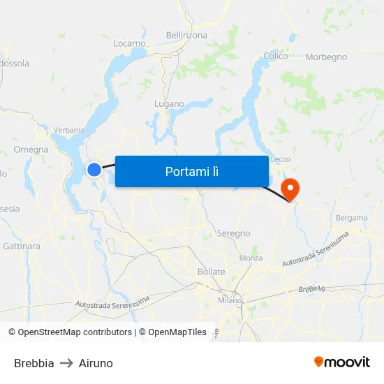 Brebbia to Airuno map