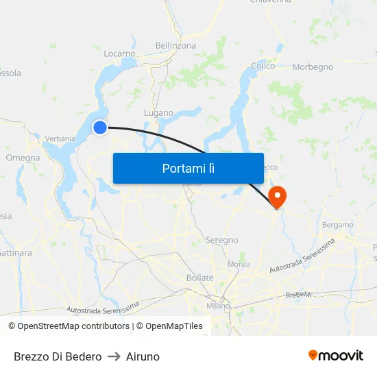 Brezzo Di Bedero to Airuno map