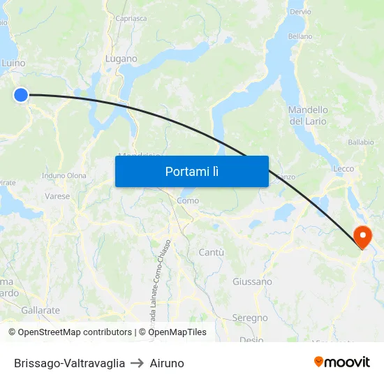 Brissago-Valtravaglia to Airuno map