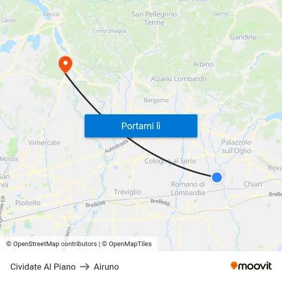 Cividate Al Piano to Airuno map