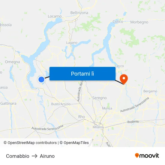 Comabbio to Airuno map