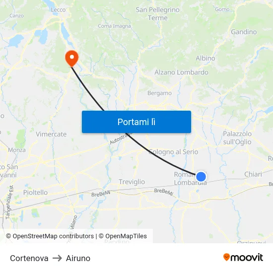 Cortenova to Airuno map