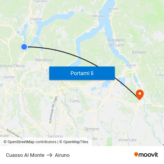 Cuasso Al Monte to Airuno map