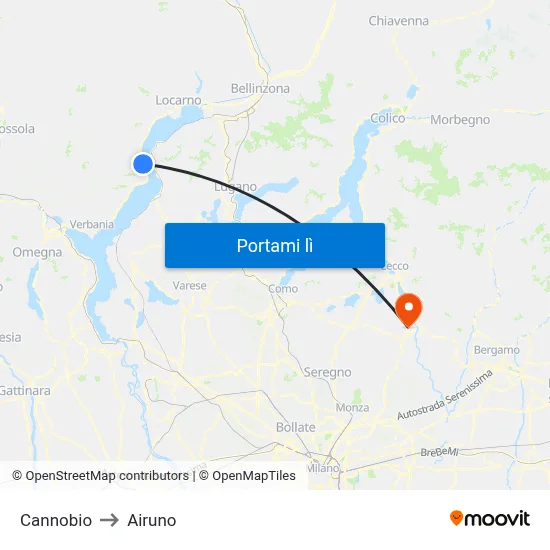 Cannobio to Airuno map