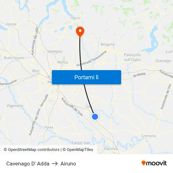 Cavenago D' Adda to Airuno map