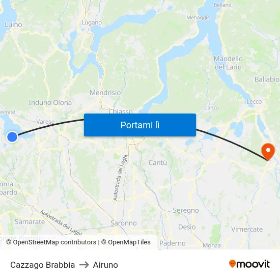 Cazzago Brabbia to Airuno map
