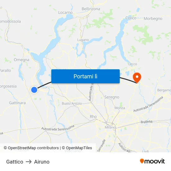 Gattico to Airuno map