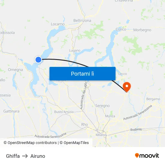 Ghiffa to Airuno map