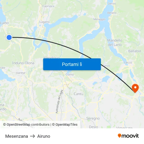 Mesenzana to Airuno map