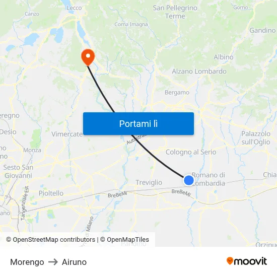 Morengo to Airuno map