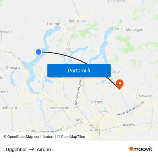 Oggebbio to Airuno map