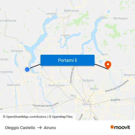 Oleggio Castello to Airuno map