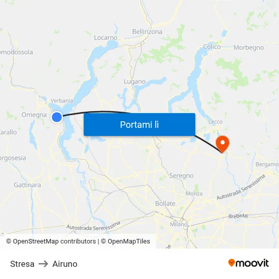 Stresa to Airuno map