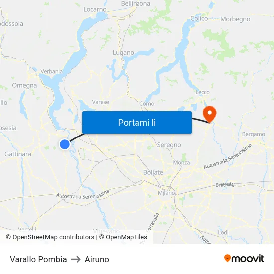 Varallo Pombia to Airuno map