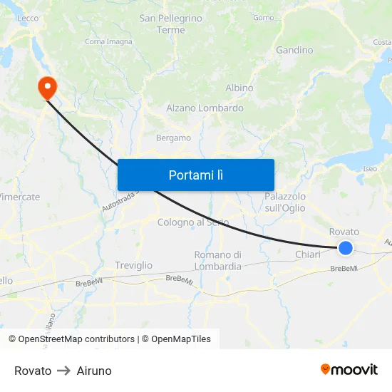 Rovato to Airuno map