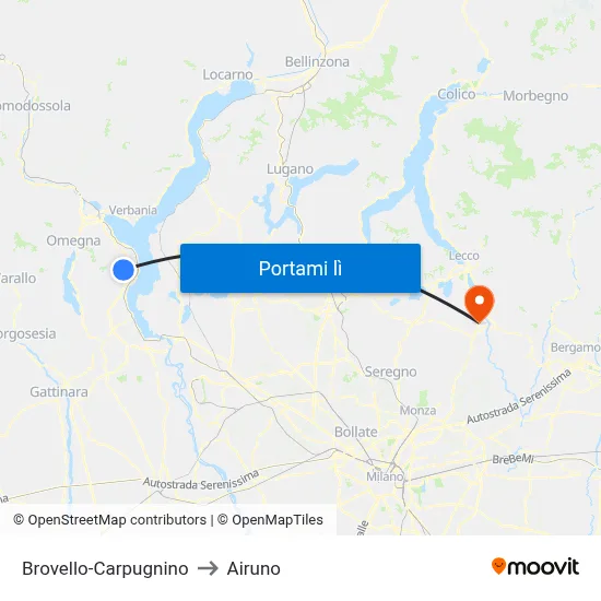 Brovello-Carpugnino to Airuno map