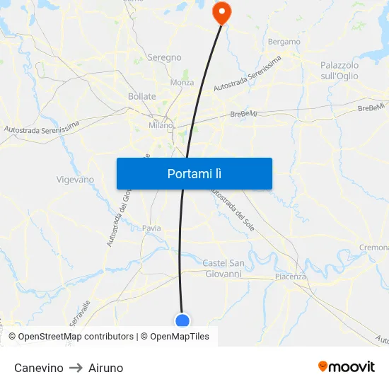 Canevino to Airuno map