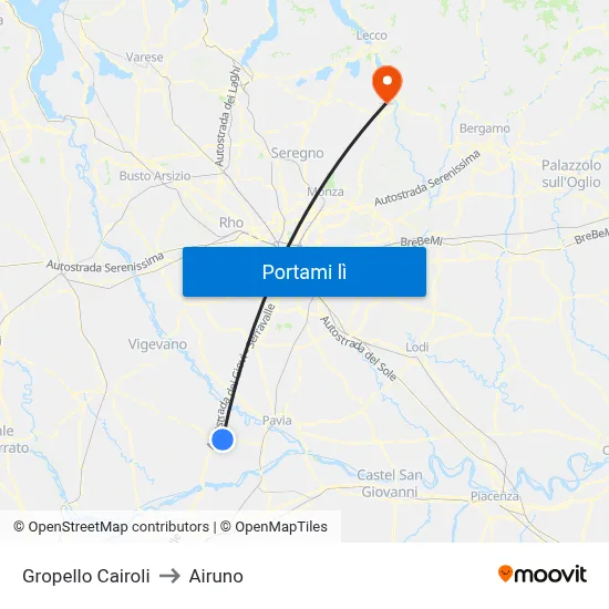 Gropello Cairoli to Airuno map