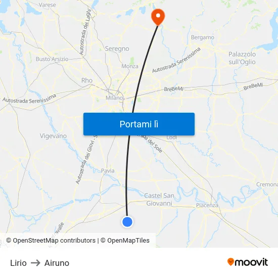 Lirio to Airuno map