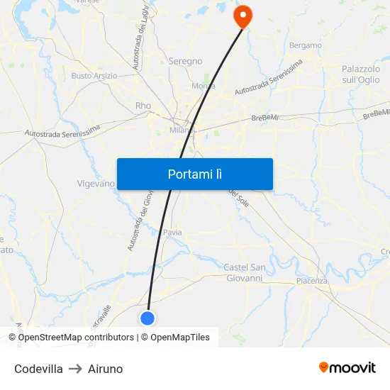Codevilla to Airuno map
