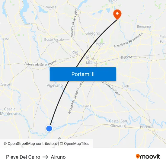Pieve Del Cairo to Airuno map