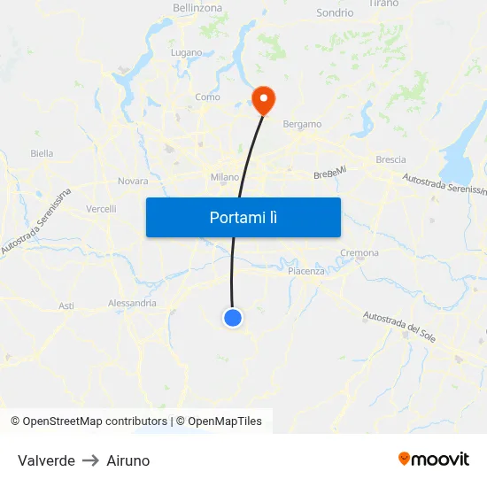 Valverde to Airuno map