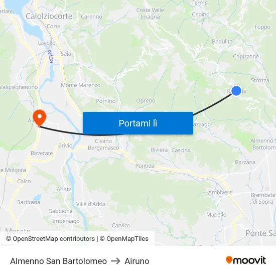 Almenno San Bartolomeo to Airuno map