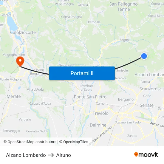 Alzano Lombardo to Airuno map