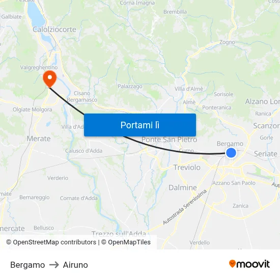 Bergamo to Airuno map