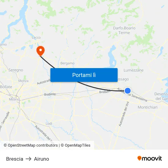 Brescia to Airuno map