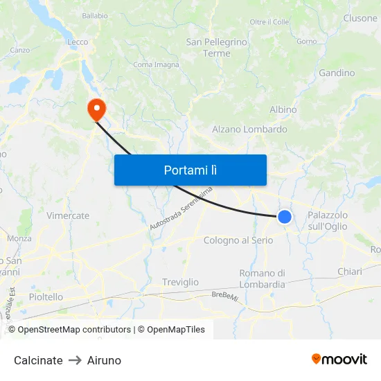 Calcinate to Airuno map